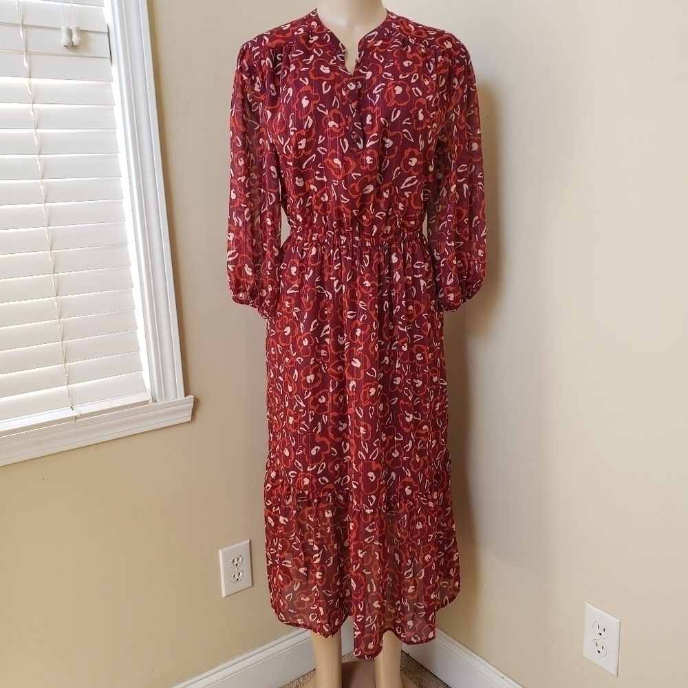 KAARI BLUE Floral Elastic Waistband Midi Dress